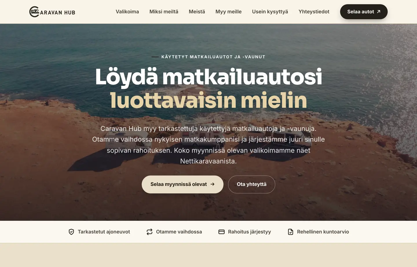 Caravan Hubin kotisivujen etusivu: käytetyt matkailuautot ja -vaunut
