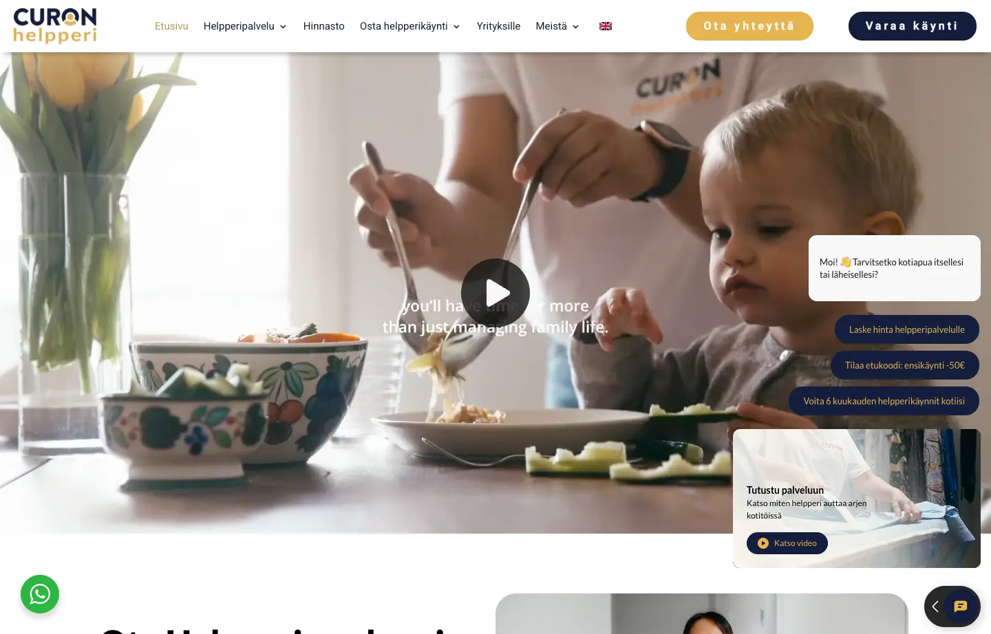 Curon Helpperin kotisivujen etusivu: kotipalvelut perheille