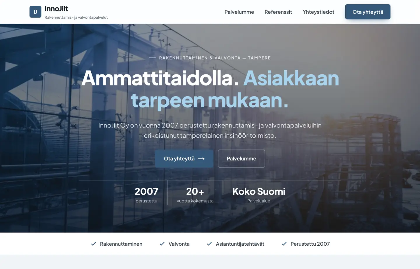 InnoJiit Oy:n kotisivujen etusivu: rakennuttamis- ja valvontapalvelut Tampereella