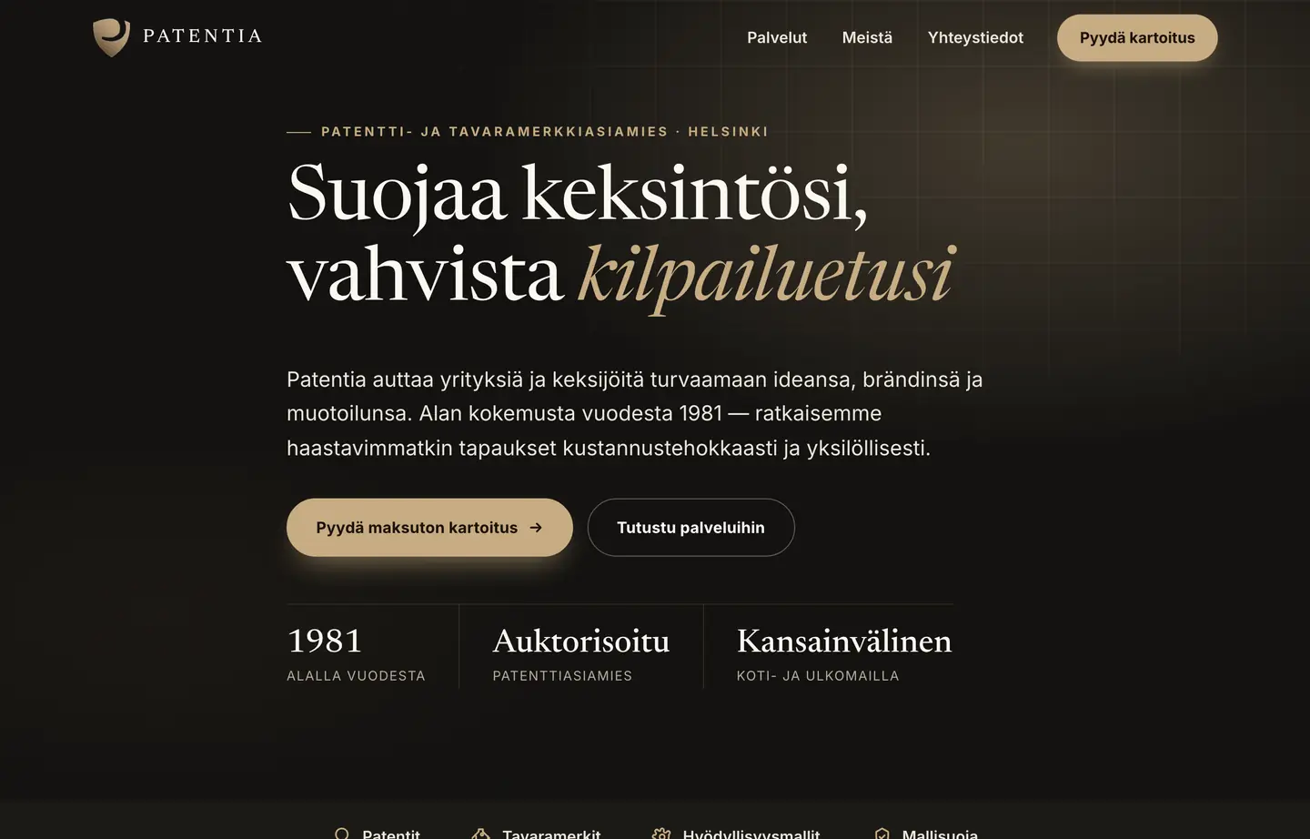 Patentian kotisivujen etusivu: patentti- ja tavaramerkkiasiamies Helsingistä