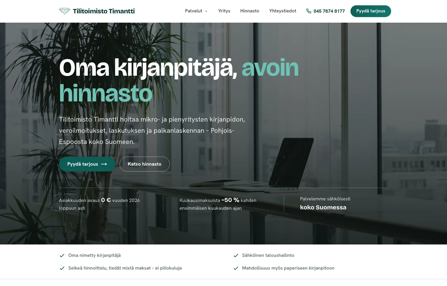 Tilitoimisto Timantin kotisivujen etusivu